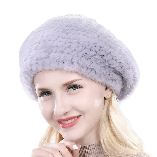 Hand-Knitted Mink Fur Beret