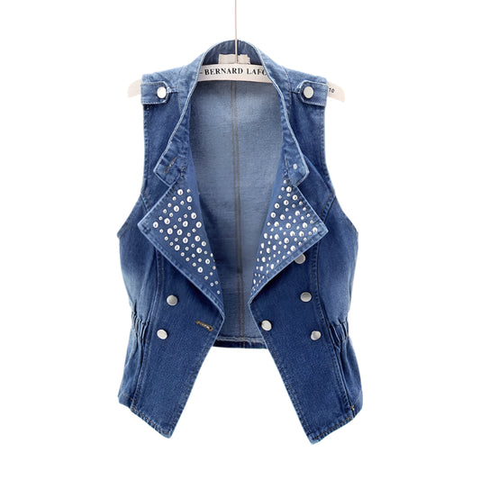 Vintage Blue Rivet Stand Collar Denim