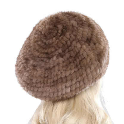 Hand-Knitted Mink Fur Beret