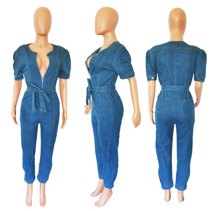 Slim Fit Denim Jumpsuit