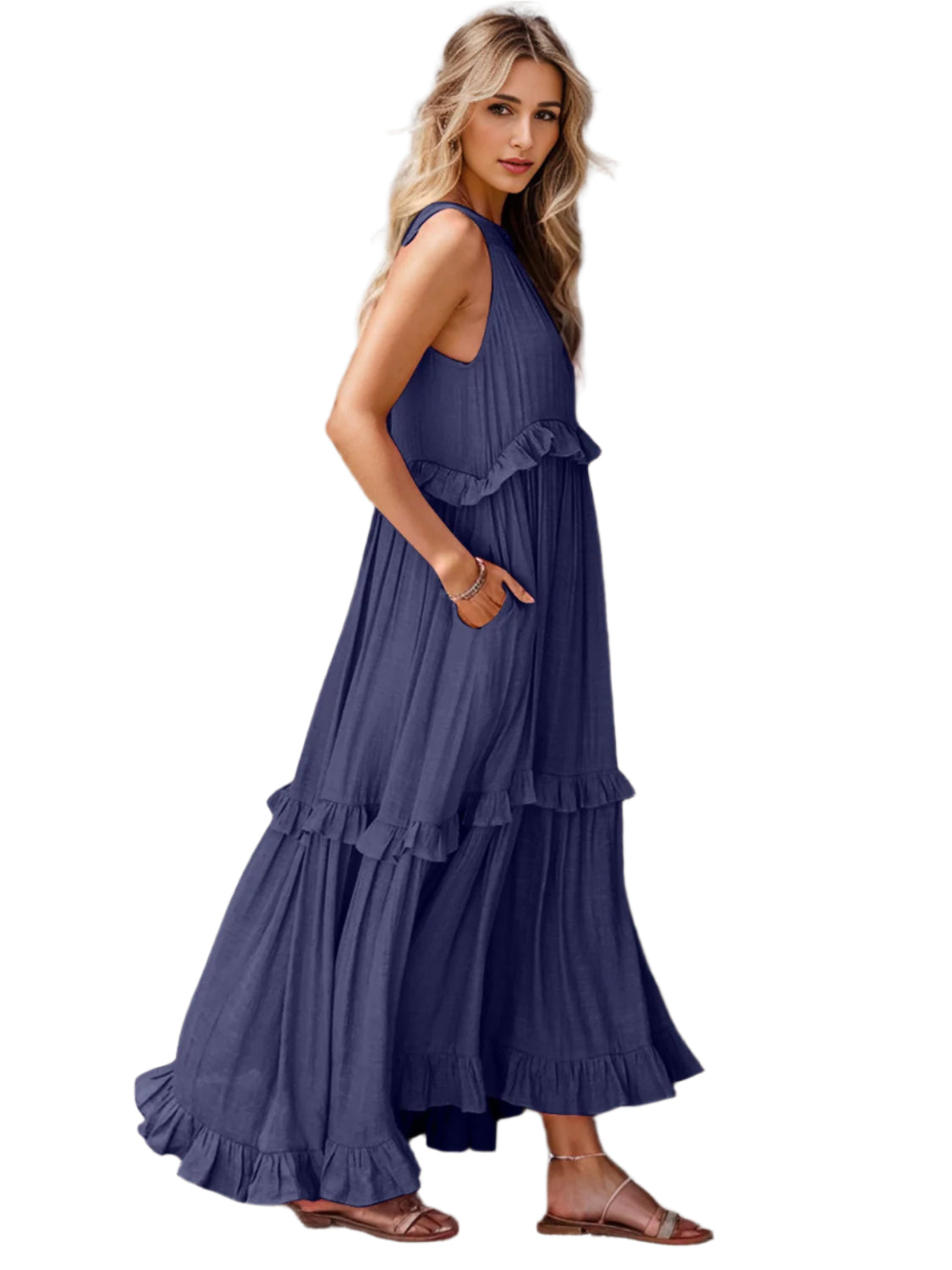 Ruffled Sleeveless Tiered Maxi