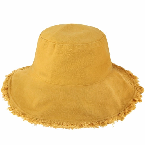 Wide Brim Frayed Bucket Hat