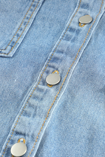 Sky Blue Pocket Raw Hem Buttoned