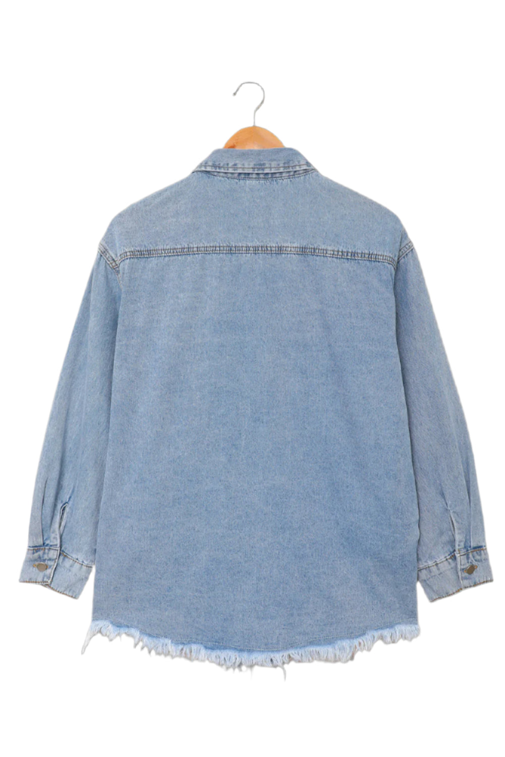 Sky Blue Pocket Raw Hem Buttoned