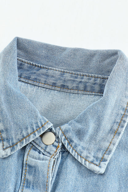 Sky Blue Pocket Raw Hem Buttoned