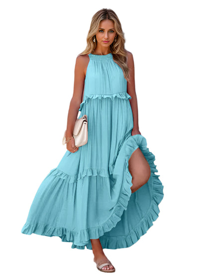 Ruffled Sleeveless Tiered Maxi