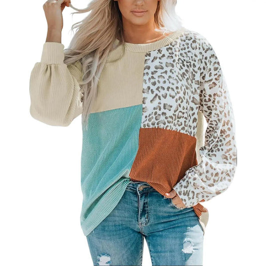 Leopard Patchwork Color Block Ribbed