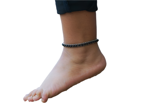 Black Band Boho Silver Anklet