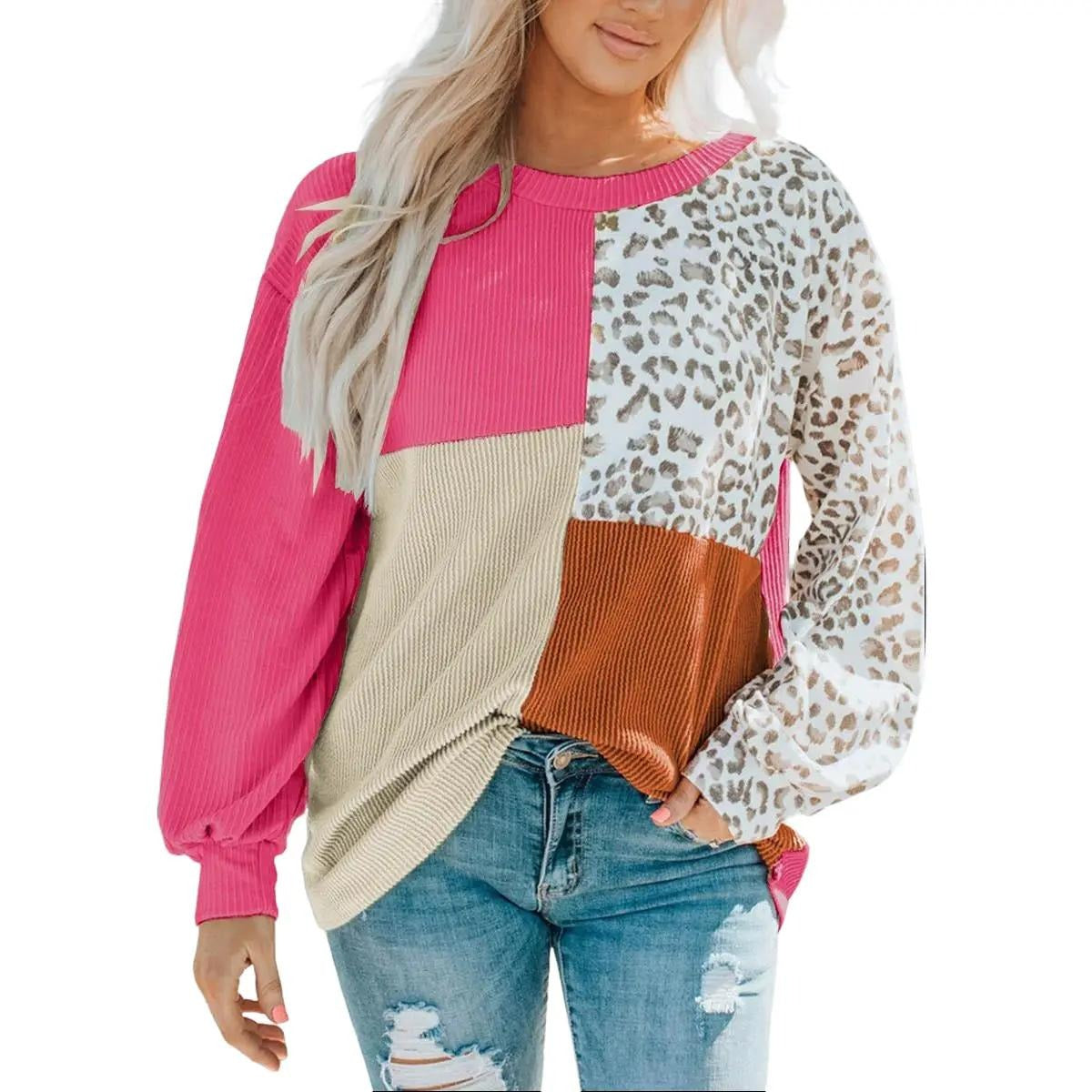 Leopard Patchwork Color Block Ribbed