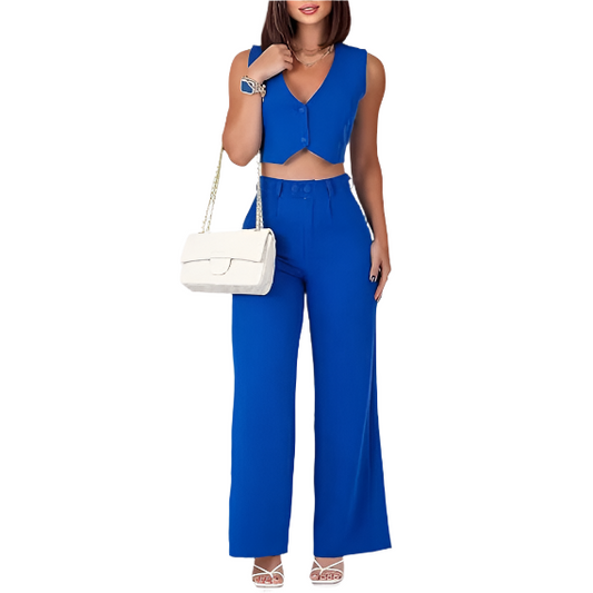 Cotton Linen Crop Top & Wide-Leg Pants Set