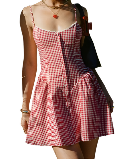 CHRONSTYLE Plaid Button-Down Mini Dress