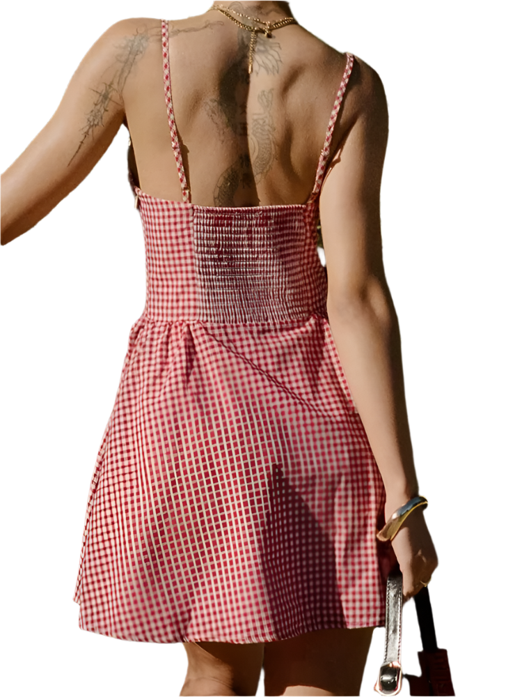 CHRONSTYLE Plaid Button-Down Mini Dress