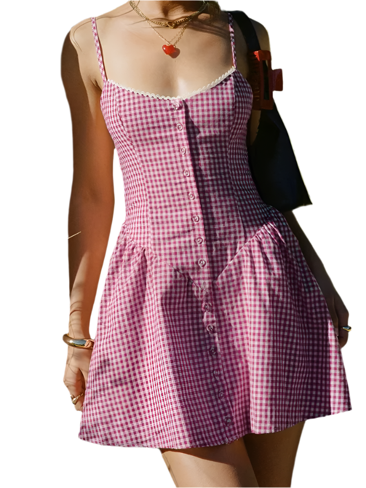 CHRONSTYLE Plaid Button-Down Mini Dress