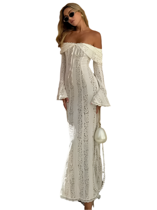 Elegant Lace Off-Shoulder Maxi Dress