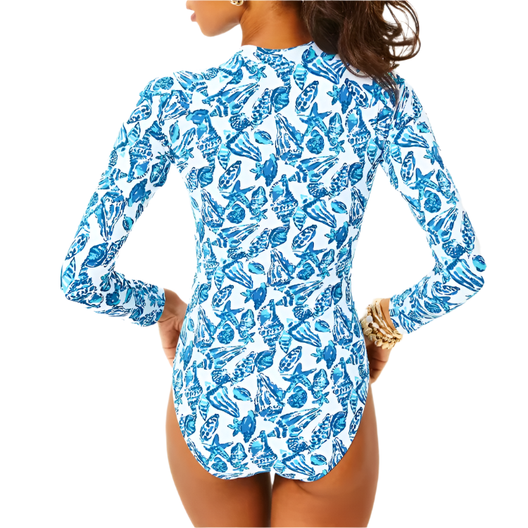 Luxury Conch Print Surf Swimsuit & Sarong Set – Elegant Beachwear