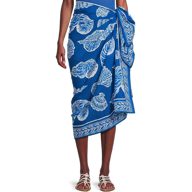 Luxury Conch Print Surf Swimsuit & Sarong Set – Elegant Beachwear