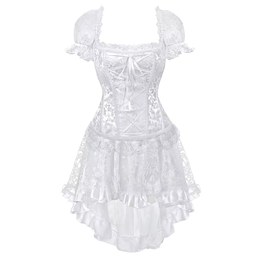 Elegant White Satin Corset & Asymmetrical Skirt Set