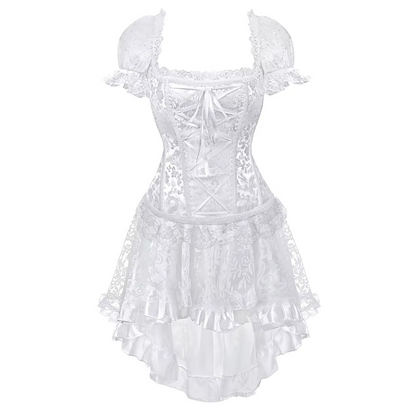 Elegant White Satin Corset & Asymmetrical Skirt Set