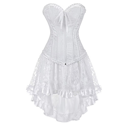 Elegant White Satin Corset & Asymmetrical Skirt Set