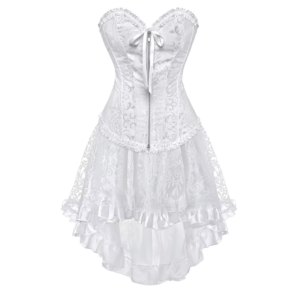 Elegant White Satin Corset & Asymmetrical Skirt Set