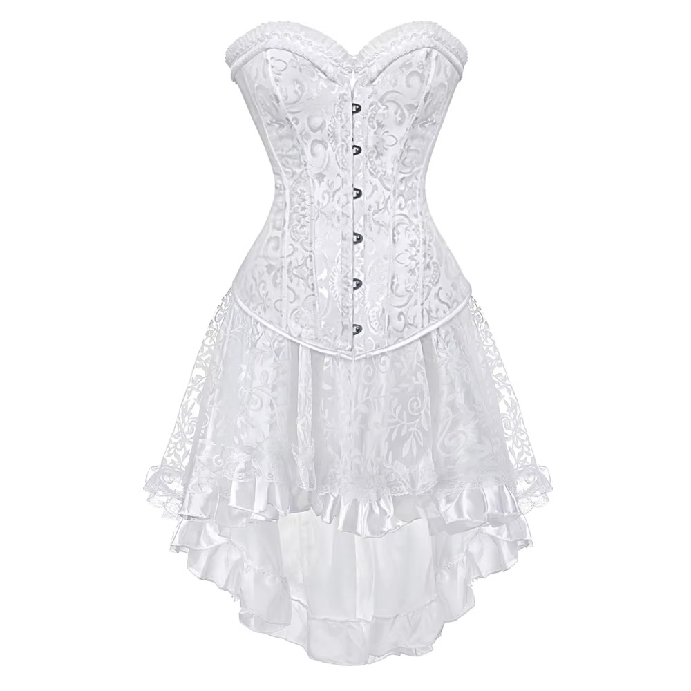 Elegant White Satin Corset & Asymmetrical Skirt Set