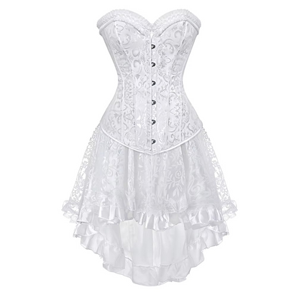 Elegant White Satin Corset & Asymmetrical Skirt Set