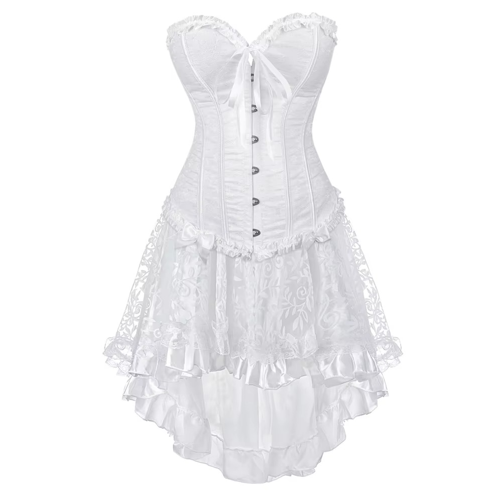 Elegant White Satin Corset & Asymmetrical Skirt Set