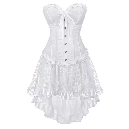 Elegant White Satin Corset & Asymmetrical Skirt Set