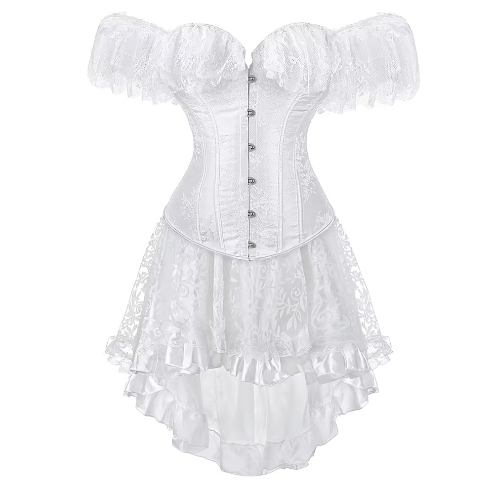 Elegant White Satin Corset & Asymmetrical Skirt Set