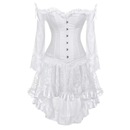 Elegant White Satin Corset & Asymmetrical Skirt Set