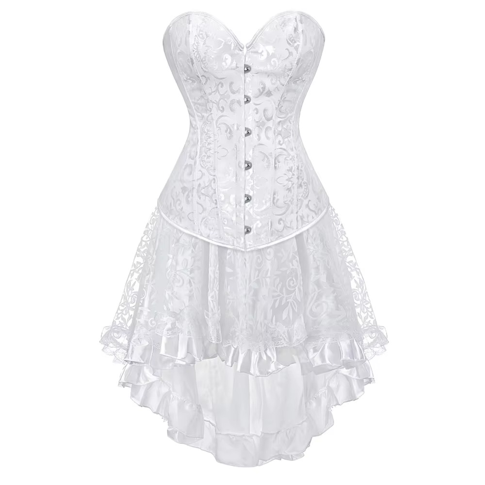 Elegant White Satin Corset & Asymmetrical Skirt Set