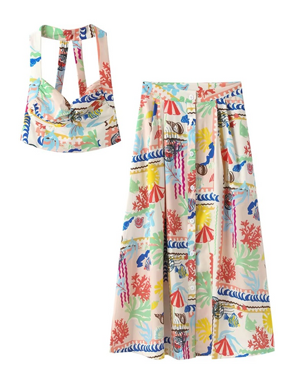 Vibrant Patchwork Skirt Set – Beach Chic