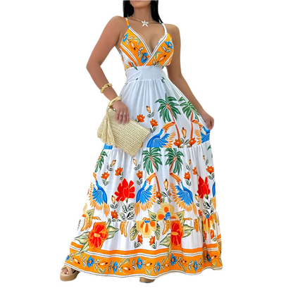 2024 All-Over Print Deep V-Neck Maxi Dress – Vacation Ready