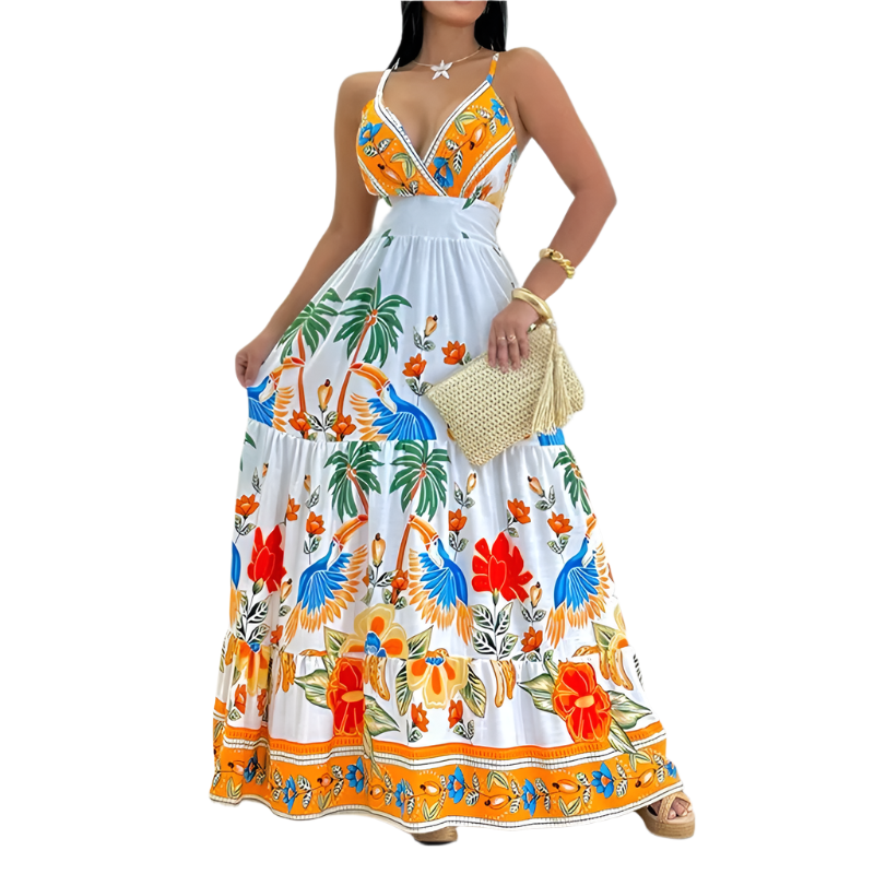 2024 All-Over Print Deep V-Neck Maxi Dress – Vacation Ready