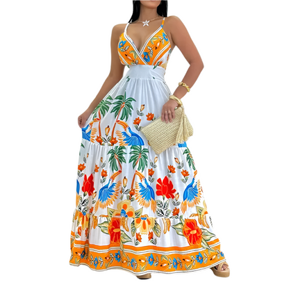 2024 All-Over Print Deep V-Neck Maxi Dress – Vacation Ready