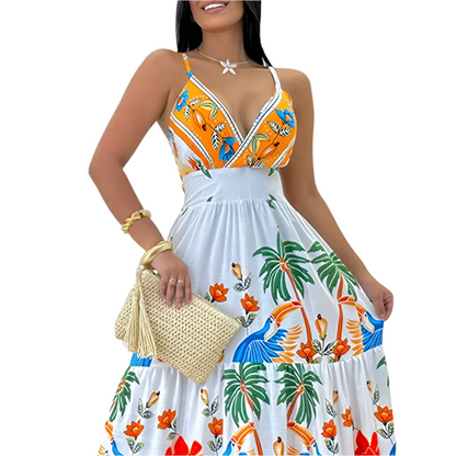 2024 All-Over Print Deep V-Neck Maxi Dress – Vacation Ready