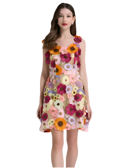 High-End 3D Floral Slim Dress – Elegant & Feminine