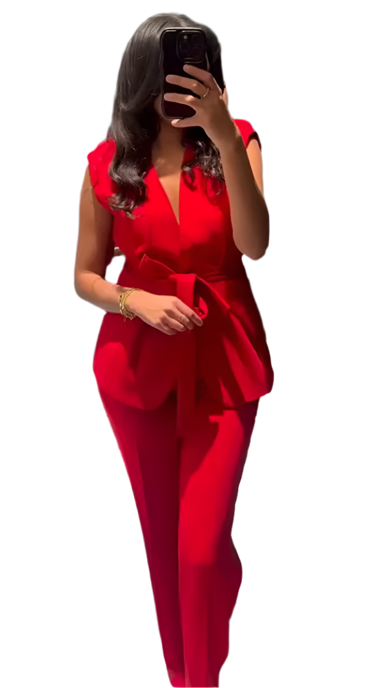 Romantic Red Vest & Flare Pants Set