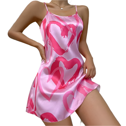 Satin Nightdress – Elegant Butterfly Print Sleepwear