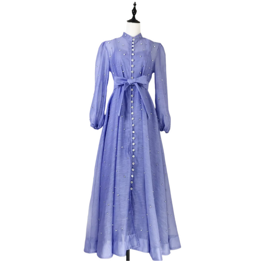 Elegant Vintage Lantern Sleeve Long Dress