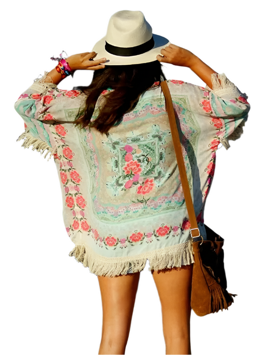 Boho Tassel Floral Kimono – Effortless Chic Layering