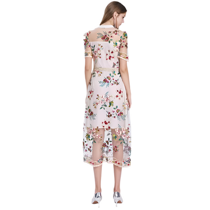 Elegant Mesh Embroidered A-Line Dress – Timeless Femininity