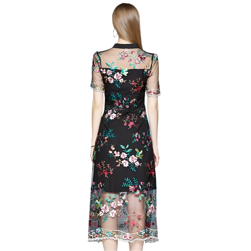 Elegant Mesh Embroidered A-Line Dress – Timeless Femininity