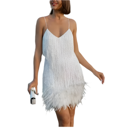 Feather Sleeveless V-Neck Mini Party Dresses