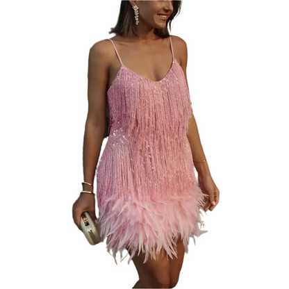 Feather Sleeveless V-Neck Mini Party Dresses