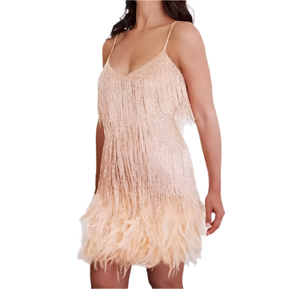 Feather Sleeveless V-Neck Mini Party Dresses