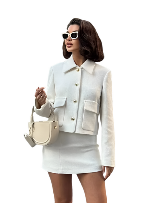 Elegant Solid Coat & Mini Skirt Set