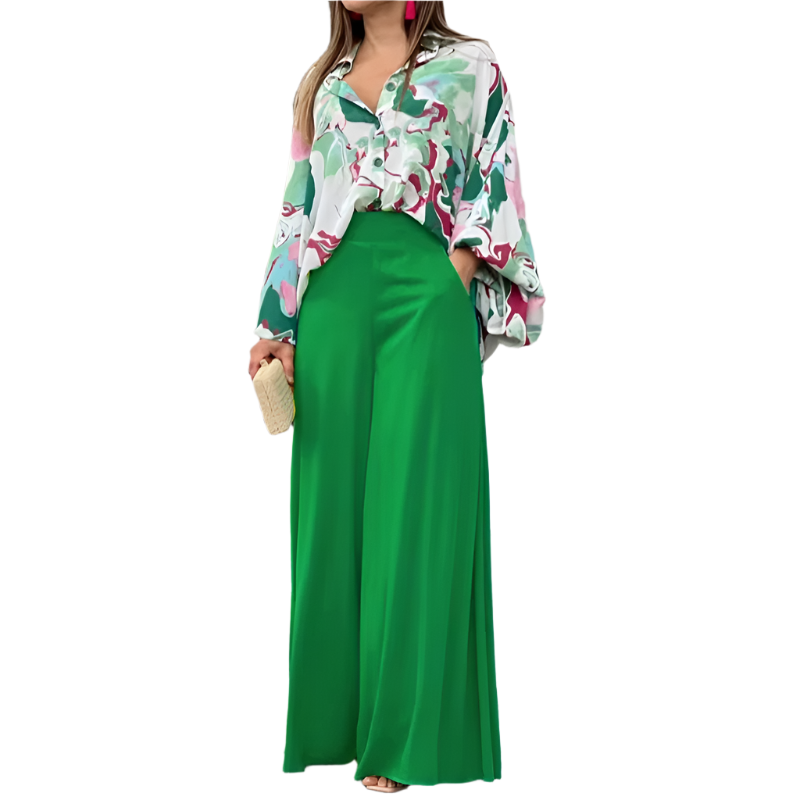 Women's Printed Shirt & Solid Pants – Chic 2-Piece Set