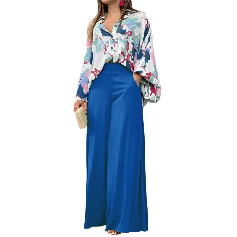 Women's Printed Shirt & Solid Pants – Chic 2-Piece Set