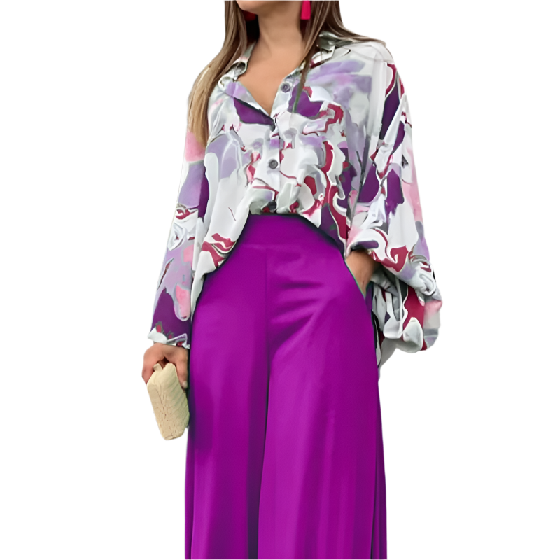 Women's Printed Shirt & Solid Pants – Chic 2-Piece Set